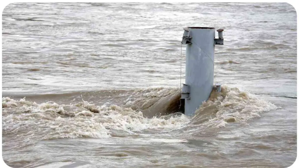 a white pole sticking out of the water