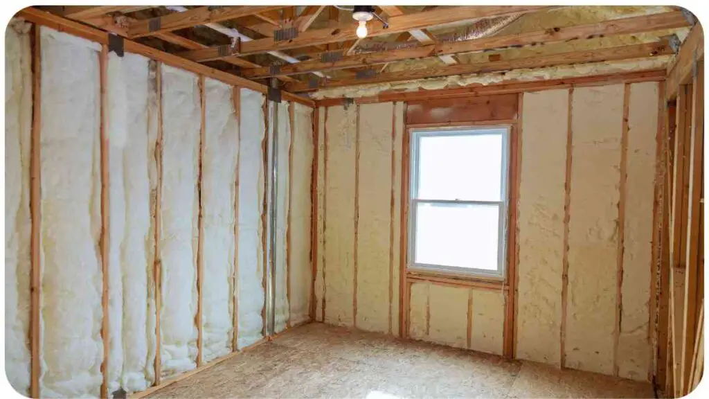 an empty room with insulation and wood framing